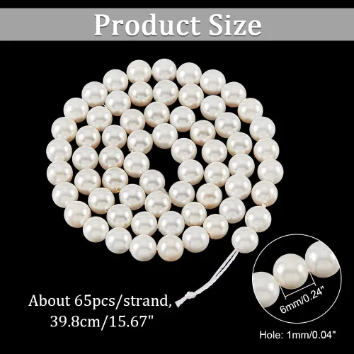 Vista 2 de NBEADS Alrededor de 120 perlas de concha natural, hebras de perlas blancas antiguas de 0.236 pulgadas, cuentas redondas sueltas de nácar cuentas