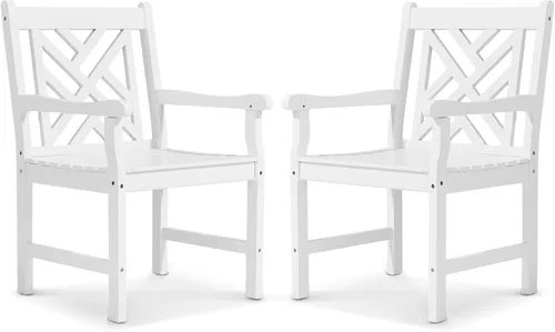 Vista 12 de VINGLI Sillas de comedor al aire libre, sillas de patio de madera resistente de 330 libras con respaldo cómodo, sillas de comedor de madera maciza