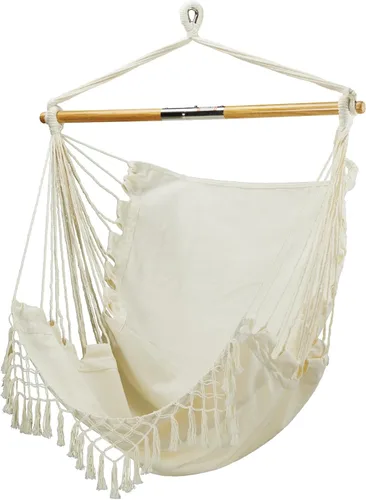 Vista 7 de Bliss Hammocks BHC-412BLK - Silla hamaca de cuerda de isla, ecológica y tejida a mano, de algodón con revestimiento de barniz, separador de madera