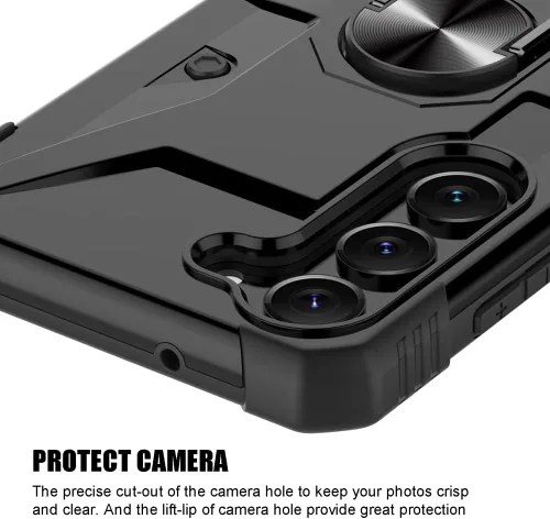 Vista 4 de Funda para Samsung Galaxy S23 Plus, a prueba de golpes, con soporte de anillo giratorio integrado + protector de pantalla de vidrio templado
