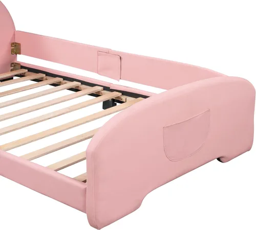 Vista 24 de Elegante cama de princesa tapizada de tamaño individual con cabecera corona, plataforma de piel sintética con soporte resistente de listones