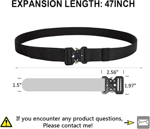 Vista 5 de Cinturón táctico para hombre, estilo militar, malla de nailon militar negro con hebilla de liberación rápida, resistente, ideal para el trabajo