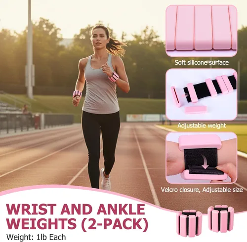 Vista 7 de Kit de entrenamiento en casa todo en uno para mujer, kit de pilates con pesas de tobillo, círculo mágico de 12 pulgadas, bandas de resistencia, mini