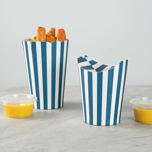 Vista 2 de Restaurantware Bio Tek - Tazas de papas fritas de 16 onzas, 100 soportes desechables para papas fritas – con tapa plegable, cierre de pestaña, tazas