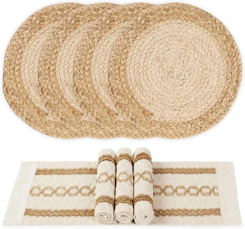 Vista 10 de YANGQIHOME Juego de 6 manteles individuales bohemios, manteles individuales rústicos tejidos de granja para decoración de mesa de comedor, manteles