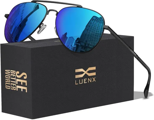 Vista 13 de LUENX, Aviator - Gafas de sol polarizadas, para hombres y mujeres, protección UV 400, con funda 60MM