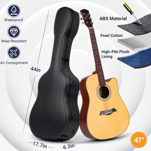 Vista 6 de CAHAYA Funda rígida para guitarra acústica de 41 pulgadas, bolsa de guitarra ABS impermeable, acolchado de 0.6 pulgadas de grosor para guitarras