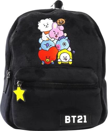 BT21 LINE FRIENDS - Mochila de viaje de felpa, color negro, talla única, Negro -, Mochila Bt21 Line Friends, mini bolsa de viaje de felpa