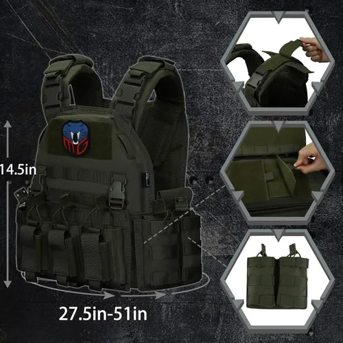 Vista 2 de Chaleco táctico para hombre, chaleco de seguridad Molle Airsoft para adultos