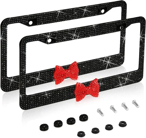 Vista 16 de Marco de matrícula con brillantes, marco de matrícula de acero inoxidable premium hecho a mano con diamantes de imitación brillantes, cristal