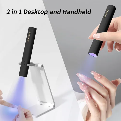 Vista 3 de Luz UV para uñas de gel, mini lámpara LED U V de mano con soporte, secador de uñas portátil recargable USB inalámbrico, luz de uñas con 2