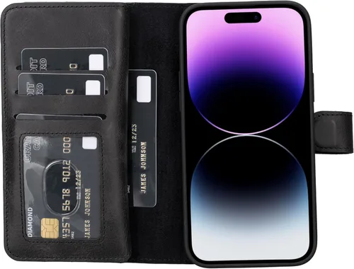 Vista 56 de HARDISTON Funda de piel auténtica de alta calidad hecha a mano para iPhone XR, tarjetero doble, funda magnética desmontable, función atril Marrón