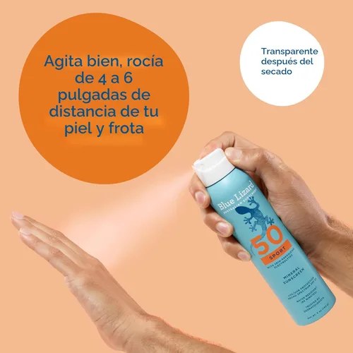 Vista 6 de BLUE LIZARD Sport Mineral Sunscreen Spray SPF 50+, marca recomendada por dermatólogos, protección UVA/UVB de amplio espectro, resistente al agua