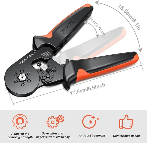 Vista 6 de Preciva - Herramienta de prensado de virola hexagonal, dientes de sierra autoajustables, para terminales de alambre de trinquete para virola