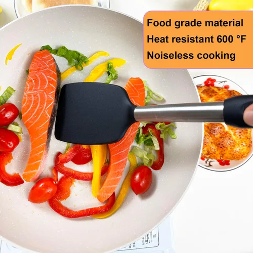 Vista 6 de KLAQQED Juego de espátulas de silicona resistente al calor para utensilios de cocina antiadherentes, espátula de silicona de goma, espátula