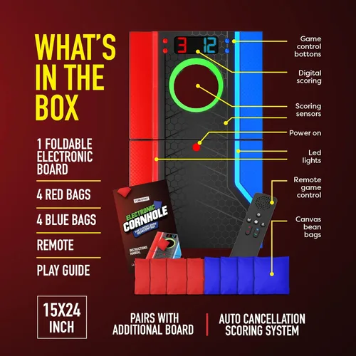 Vista 3 de Juego de tablas de cornhole electrónicas, puntuación automática, incluye 1 tablero de cornhole, 1 control remoto y 8 bolsas de frijoles