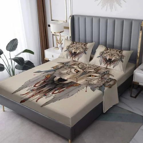 Vista 10 de Juego de sábanas tamaño individual: sábanas de lobo aullador, sábanas y fundas de almohada, microfibra suave, bolsillo profundo y sin arrugas, 1