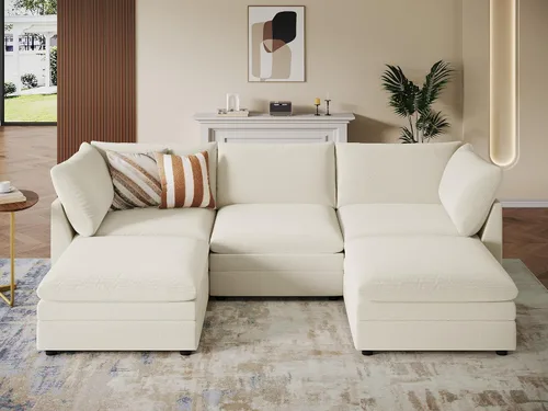Vista 21 de VANOMi Sofá modular modular en forma de L de 98 pulgadas con otomana Beige