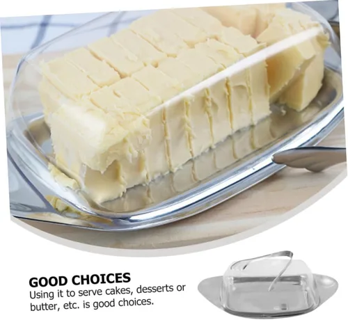 Vista 3 de BESTonZON 1 juego de platos de queso para refrigerador, soporte de mantequilla, de acero inoxidable, plato de mantequilla de metal, mini