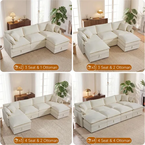 Vista 8 de Sofá modular con almacenamiento, sofá cama de 103 pulgadas, sofá cama seccional, sofá nube de gran tamaño con otomana móvil, sofá moderno de 6