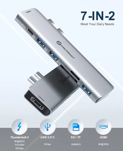 Vista 2 de Adaptador Hub USB C para MacBook - UtechSmart 7 en 2 Accesorios Multipuerto para MacBook Pro/Air con Puerto Thunderbolt 3, 100W PD 4K@30Hz, HDMI 4K