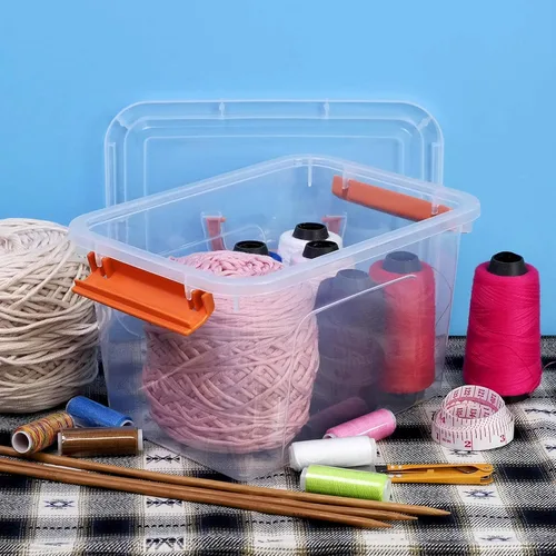 Vista 4 de Ponpong 6 L pequeños contenedores de almacenamiento con tapas cajas de plástico transparente 6 paquetes F