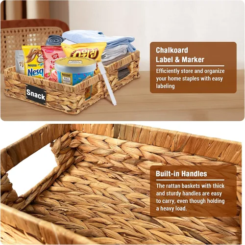 Vista 4 de Cestas de mimbre, cesta de ratán, cesta rectangular, cesta pequeña con asa, cestas de mimbre para almacenamiento, cestas de almacenamiento