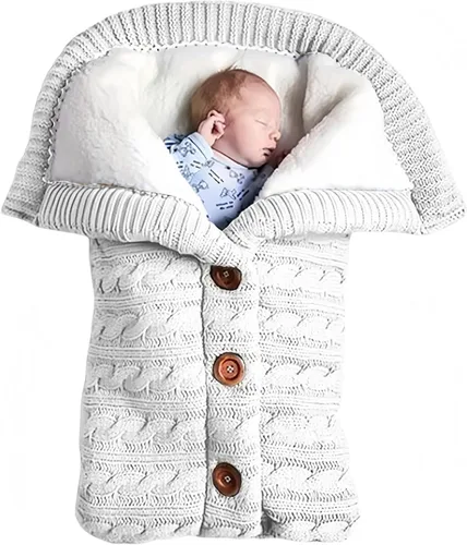 Vista 9 de insular Saco de dormir cálido para bebé tipo sobre de invierno para niños, saco de pie para cochecito, saco de dormir tejido para recién nacido