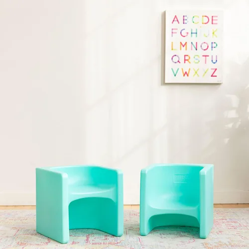Vista 11 de ECR4Kids Tri-Me - Juego de mesa y sillas cubo, muebles multiusos, color aguamarina, 3 piezas