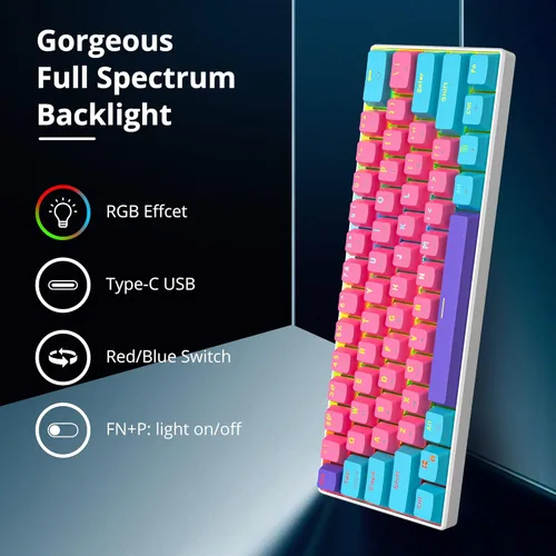 Vista 3 de Fogruaden Teclado mecánico 60%, teclado para juegos de 61 teclas, retroiluminación RGB, teclado ultracompacto 60% con cable para jugadores de PC