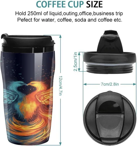 Vista 2 de Fire And Water Phoenix Coffee Cup Hot Coffee Travel Mug Reusable Iced Coffee Cups Double Heat Insulation Coffee Mug with Leak-Proof Lid Stylish
