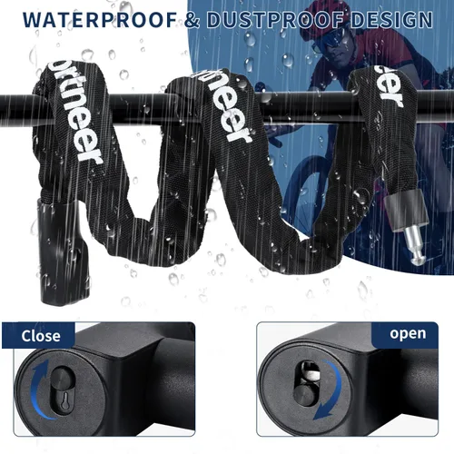 Vista 5 de Sportneer Cerradura de cadena antirrobo de alta seguridad de 0.236 in de grosor con llaves, 3.2 pies de largo resistente para bicicleta