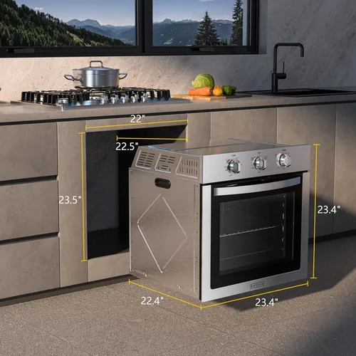 Vista 2 de Empava Horno eléctrico de pared individual de 24 pulgadas, 2.5 pies cúbicos. Horno de pared integrado de acero inoxidable con funciones básicas