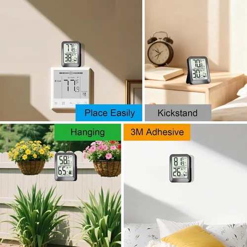 Vista 4 de AyayaBoss Paquete de 3 Termómetros de Habitación Higrómetros de Interior para el Hogar, Sensor Digital Mini Calibrador Medidor de Humedad, Monitor