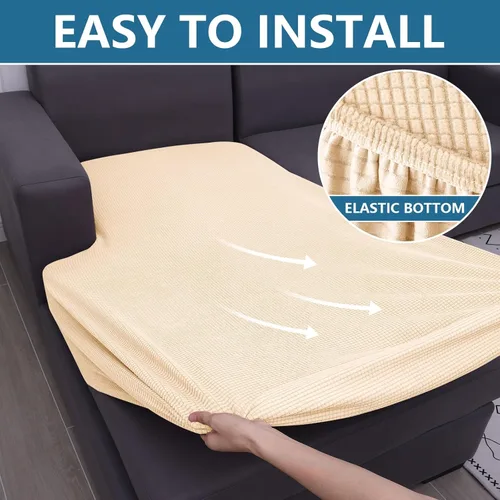 Vista 8 de hyha - Fundas de cojín impermeables para sofá modular, fundas de cojín de sofá en forma de L, tela jacquard gruesa, funda de diván con parte Beige