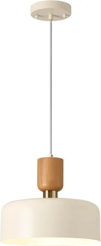 Vista 10 de TeHenoo Lámpara colgante moderna, 12 pulgadas, con acento de madera natural y latón, lámpara colgante simple ajustable para isla de cocina, comedor