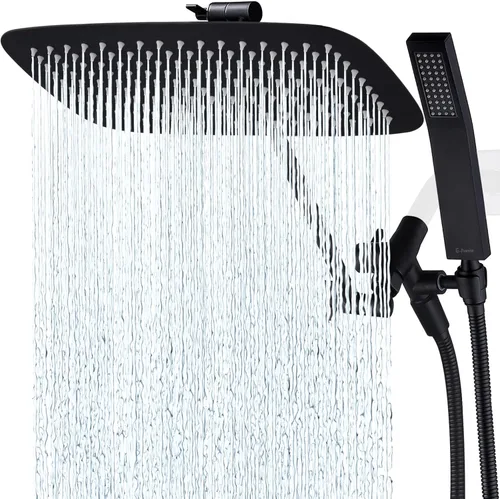 Vista 22 de G-Promise Juego de cabezal de ducha cuadrado doble de 8 pulgadas, cabezal de ducha de lluvia, varita de ducha de mano con manguera extra larga de 71