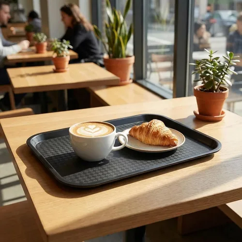 Vista 8 de Yarlung Paquete de 12 bandejas de comida rápida, 13.7 x 10.5 pulgadas, bandeja de plástico para servir restaurante, bandejas de cafetería para mesa