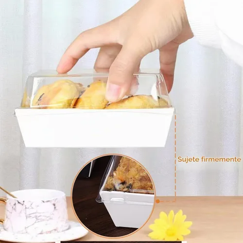 Vista 6 de RomanticBaking Paquete de 100 cajas de charcutería de 4 x 4 x 2.55 pulgadas con tapas transparentes, cajas de galletas, cajas de panadería, cajas