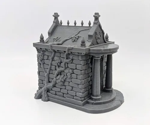 Vista 2 de Mausoleo - Escenario para Mesa - 1.102 in - Miniatura - RPG - Calabozos y Dragones - DND - Pathfinder - (Gris/Sin pintar)