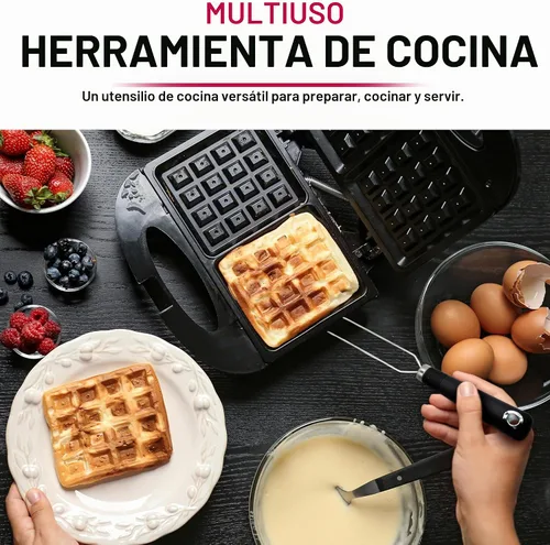 Vista 9 de Tenedor de gofres para gofres belgas, herramienta de cocina de acero inoxidable multiusos con mango de silicona, puntas biseladas, accesorio