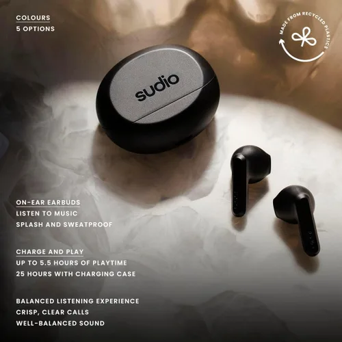 Vista 6 de Sudio Auriculares inalámbricos A3 para todo el día, 25 horas de reproducción, auriculares Bluetooth 5.4, a prueba de sudor y salpicaduras, sonido