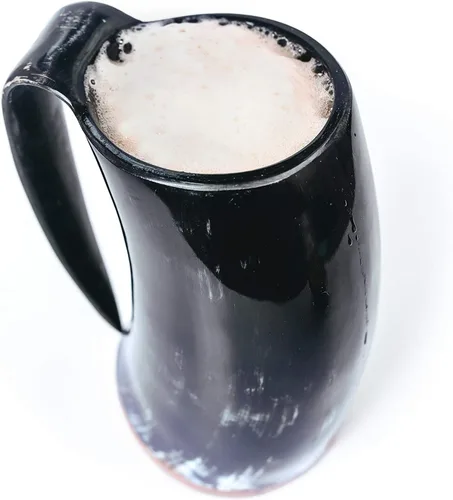 Vista 4 de Thor Viking Valhalla Taza de cuerno vikingo genuino 16 onzas tanque de cerveza vikingo de primera calidad con parte inferior de madera dura súper