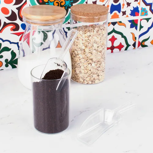 Vista 5 de Cucharas mini de plástico acrílico para cocina de 5.5 in, Para bodas, bufé de dulces, helados, proteína en polvo, Café, té (12 unidades)