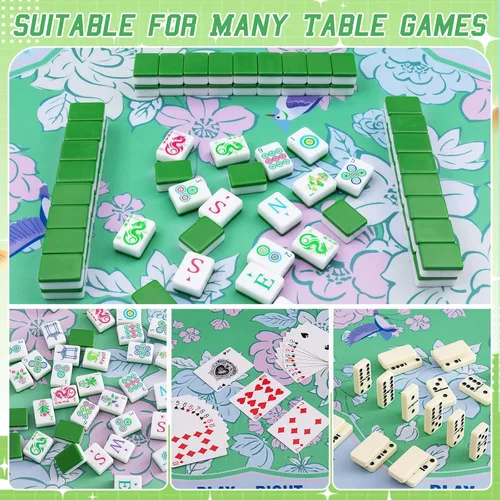 Vista 4 de Soulchen Tapete Mahjong americano de flores azules y verdes para mesa con Azul y verde