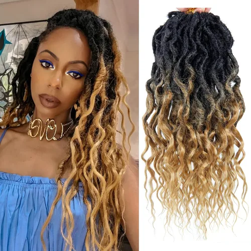 Vista 58 de 8 paquetes de rastas de cabello sintético de ganchillo de 18 pulgadas, rastas sintéticas boho con extremos rizados, cabello de ganchillo de rastas