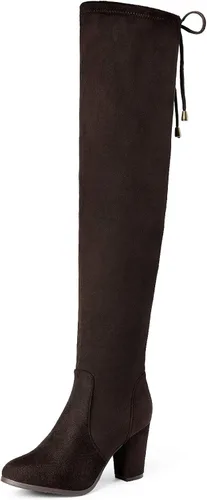 DREAM PAIRS - Botas de tacón medio y alto hasta la rodilla para mujer