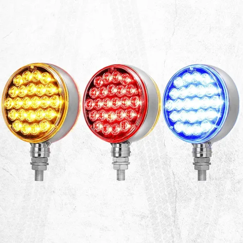 Vista 2 de Partsam 2 luces LED redondas de doble cara y luces auxiliares azules, luces LED de pedestal, montaje en poste 48 LED para camión, remolque, espejo