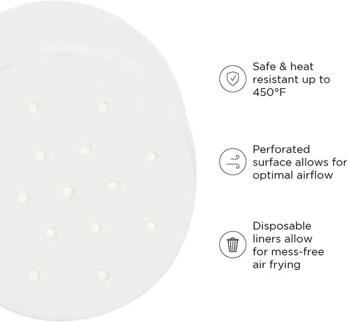 Vista 2 de Chefman Revestimientos desechables para freidora de aire, papel pergamino resistente al calor para cestas, paquete de 100, redondo de 5.5 pulgadas