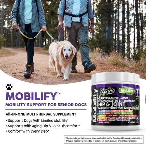 Vista 4 de Clean Pets Suplemento de cadera y articulaciones para perros con glucosamina para perros + condroitina, cúrcuma, ácido hialurónico, MSM, aceite